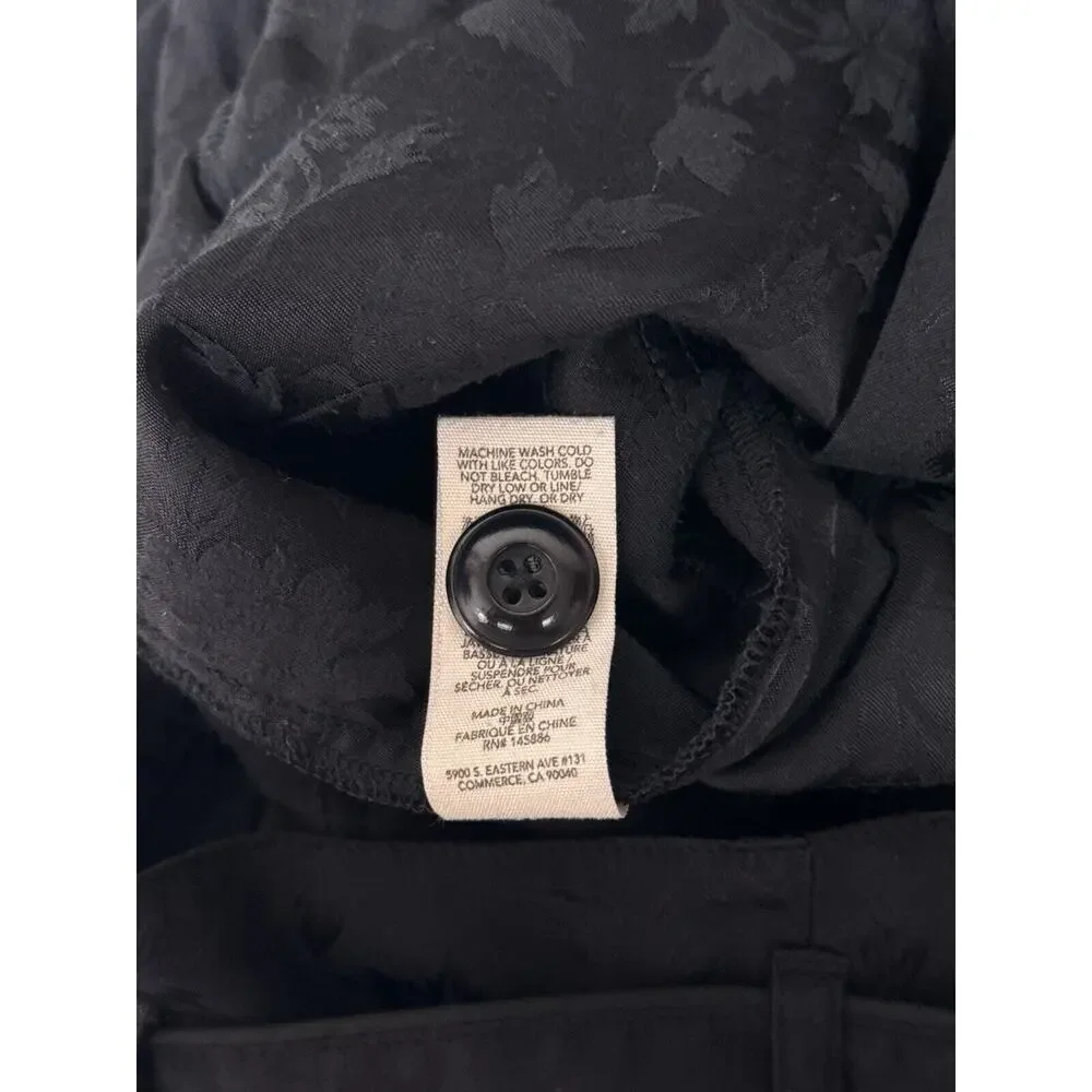 THE GREAT Pants 0 / XS Womens Black Floral Jacquard Tie Waist Cargo Pockets